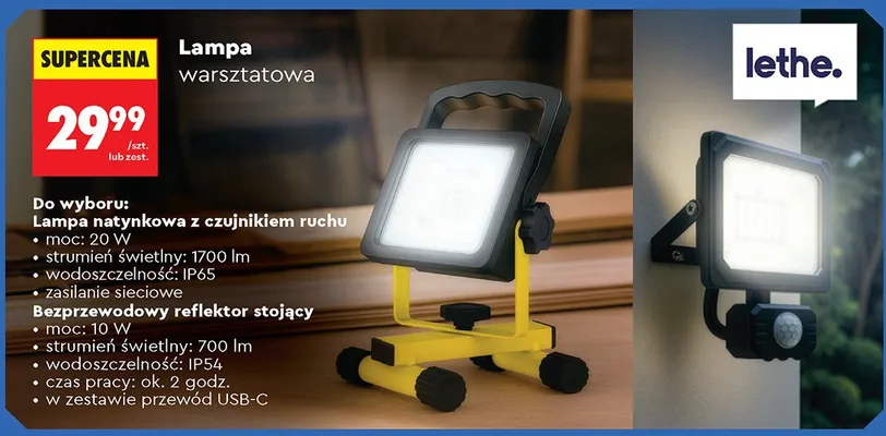 Lampa warsztatowa natynkowa z czujnikiem ruchu promocja w Biedronka