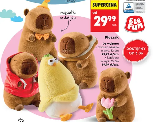 Pluszak ELEFUN kapibara o wys. 35cm promocja w Biedronka