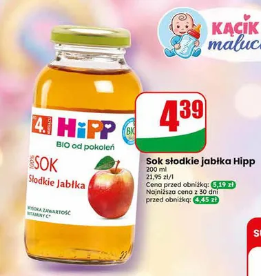 Sok słodkie jabłka Hipp BIO promocja w Dino