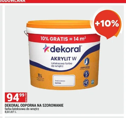 Farba lateksowa Dekoral Akrylit W odporna na szorowanie promocja w Merkury Market