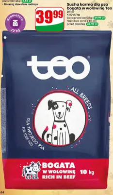 Karma sucha dla psa bogata w wołowinę Teo promocja w Dino