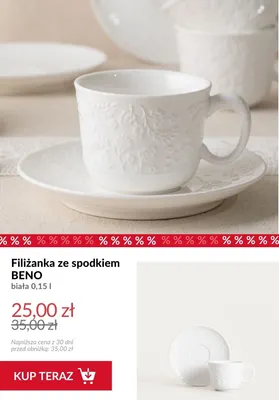 Filiżanka ze spodkiem Beno biała 0,15 l promocja w Homla