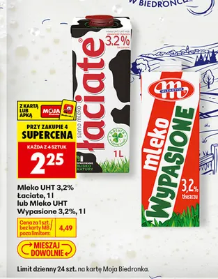 Mleko UHT Wypasione Mlekovita 3,2% promocja w Biedronka