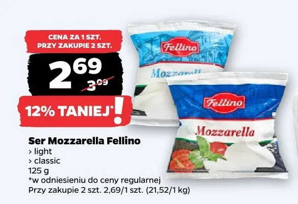 Ser Mozzarella light, classic promocja w Netto