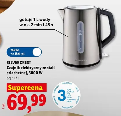 Czajnik elektryczny ze stali szlachetnej Silvercrest 1,7 l promocja w Lidl