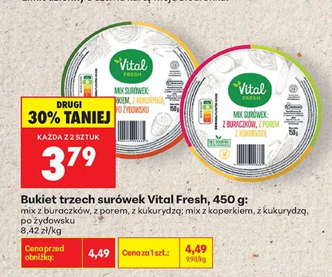Bukiet trzech surówek Vital Fresh mix z buraczków z porem z kukurydzą promocja w Biedronka