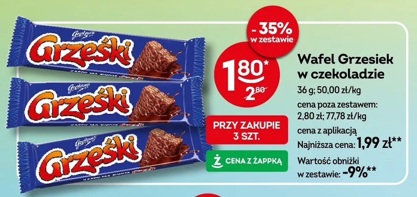 Wafelki w czekoladzie mlecznej Grześki tyci promocja w Żabka