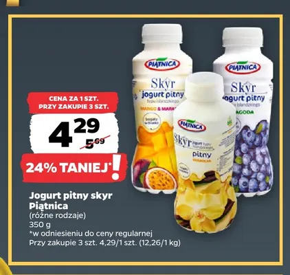 Jogurt pitny skyr Piątnica jagoda promocja w Netto