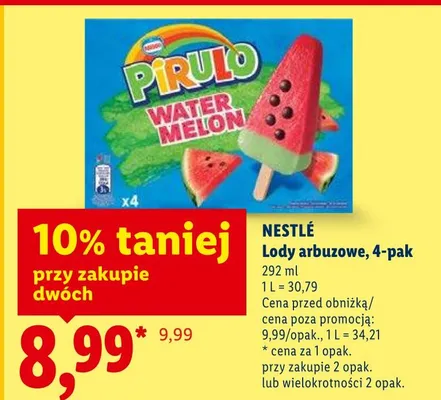 Lody arbuzowe Nestlé Pirulo 4-pak promocja w Lidl
