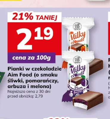 Pianki w czekoladzie o smaku melonowym Milky Clouds Aim Food promocja w Hitpol
