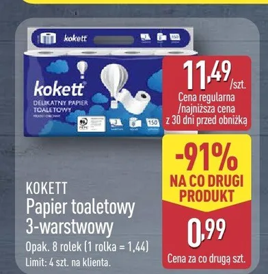 Papier toaletowy 3-warstwowy Kokett promocja w Aldi