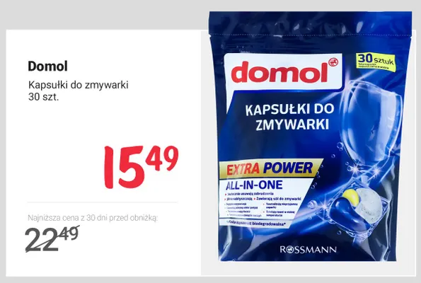 Kapsułki do zmywarki Domol All-in-one Extra Power promocja w Rossmann