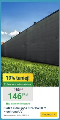 Siatka cieniująca 90% 15x50m - ochrona UV promocja w ERLI