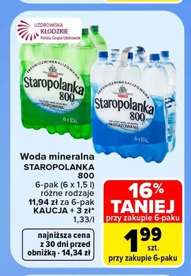 Woda mineralna Staropolanka 800 6-pak promocja w Carrefour