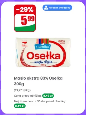 Masło ekstra 83% Osełka Lumiko promocja w Dino