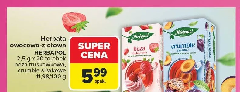 Herbata owocowo-ziołowa Herbapol crumble śliwkowe promocja w Carrefour