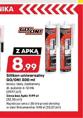 Silikon uniwersalny GO/ON! promocja w Bricomarche