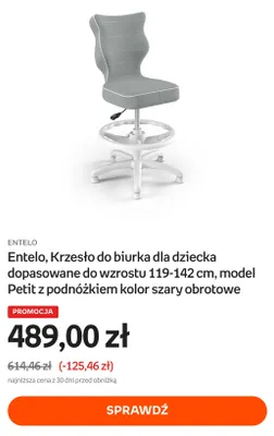 Krzesło do biurka dla dziecka Entelo Petit z podnóżkiem promocja w Empik