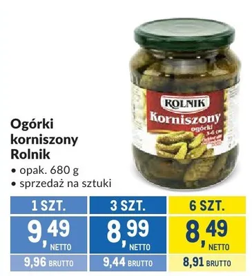 Ogórki korniszony Rolnik promocja w Makro