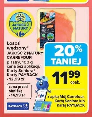Łosoś wędzony JAKOŚĆ Z NATURY CARREFOUR plastry promocja w Carrefour