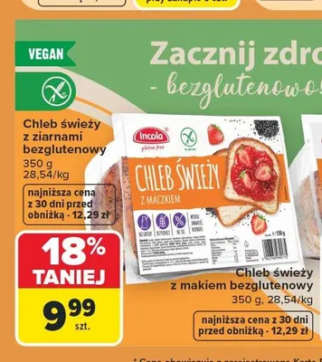 Chleb świeży z ziarnami bezglutenowy Incola promocja w Carrefour