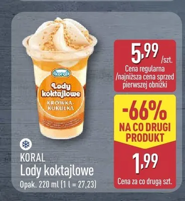 Lody koktajlowe Koral Krówka Kukułka promocja w Aldi