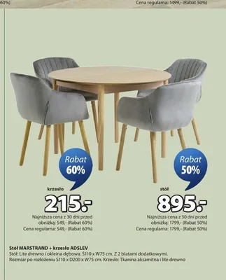 Stół MARSTRAND + krzesło ADSLEV promocja w Jysk