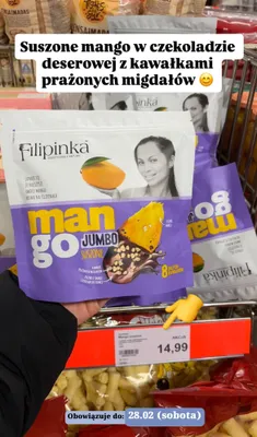 Suszone mango w czekoladzie deserowej z kawałkami prażonych migdałów Jumbo promocja w Aldi