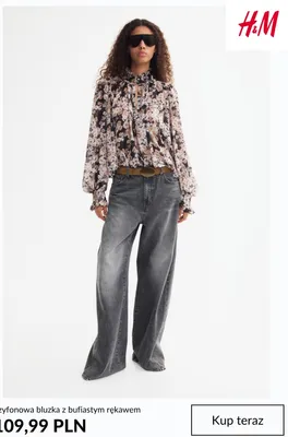 Szyfonowa bluzka z bufiastym rękawem H & M promocja w H&M