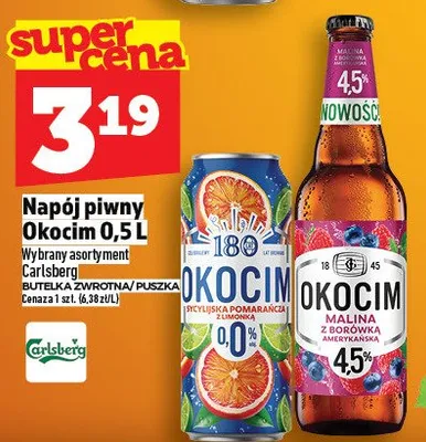 Napój piwny Okocim 0.5l promocja w TOPAZ