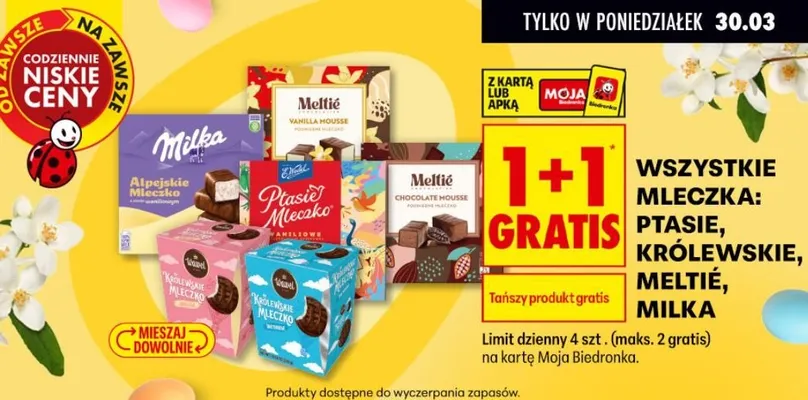 Mleczka: Ptasie, królewskie, Meltiě, Milka promocja w Biedronka