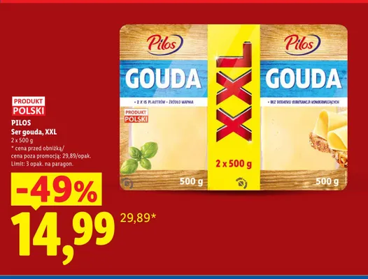 Ser gouda XXL Pilos 2-pak promocja w Lidl