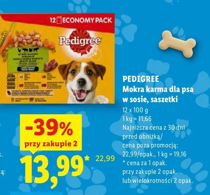 Mokra karma dla psa w sosie saszetki Pedigree 12-pak promocja w Lidl