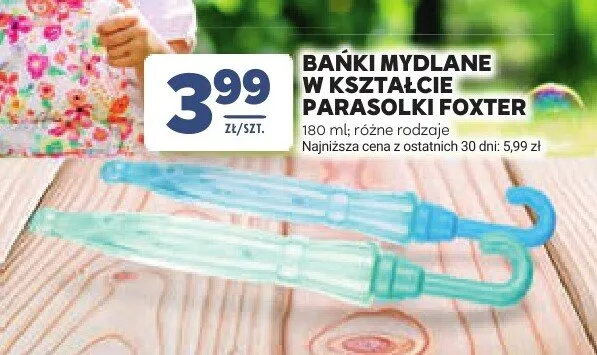 Bańki mydlane w kształcie parasolki Foxter promocja w Stokrotka