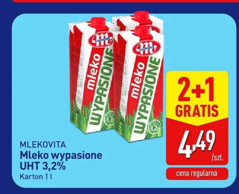 Mleko UHT Wypasione Mlekovita 3,2% promocja w Aldi