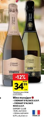 Wino musujące cremant d'alsace a.d.p. brut promocja w Intermarche