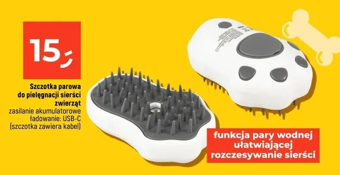 Szczotka parowa do pielęgnacji sierści zwierząt zasilanie akumulatorowe ładowanie: USB-C (szczotka zawiera kabel) promocja w Dealz