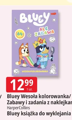 Książka Bluey Wesoła kolorowanka Zabawy i zadania z naklejkami promocja w Leclerc