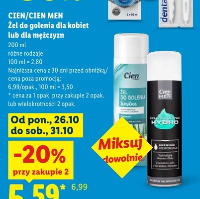 Żel do golenia dla mężczyzn Cien Men Hydro promocja w Lidl