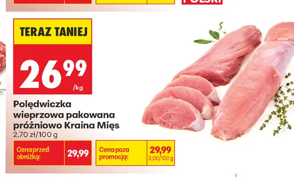 Polędwiczka wieprzowa pakowana próżniowo Kraina Mięs promocja w Biedronka