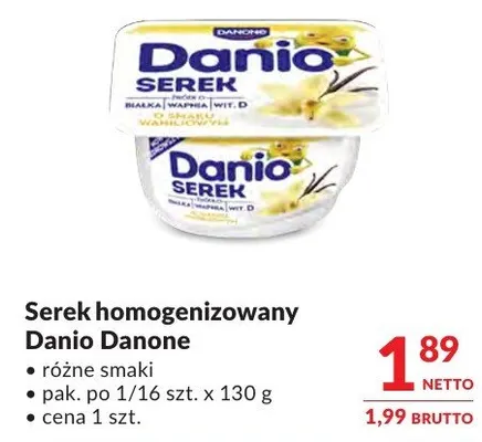 Serek homogenizowany Danio Danone różne smaki promocja w Makro