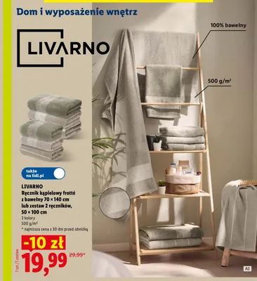 Ręczniki frotté z bawełny Livarno 2-pak 50x100 cm promocja w Lidl