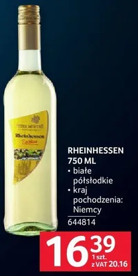 Wino Rheinhessen 750 ml - białe półsłodkie - kraj pochodzenia: Niemcy promocja w Selgros