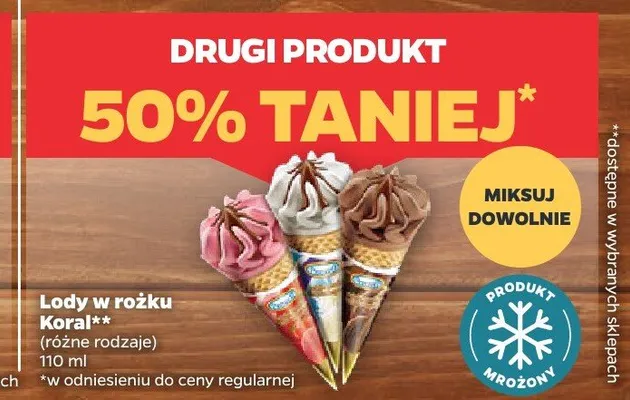 Lody w rożku Koral promocja w Netto
