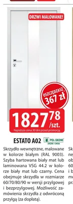 Skrzydło drzwiowe wewnętrzne Estato A02 Pol-Skone promocja w Dobre Dla Domu