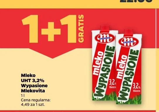 Mleko UHT 3,2% Wypasione Mlekovita promocja w Netto