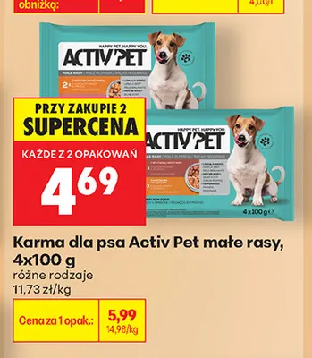 Karma dla psa Activ Pet małe rasy 4-pak 100 g promocja w Biedronka