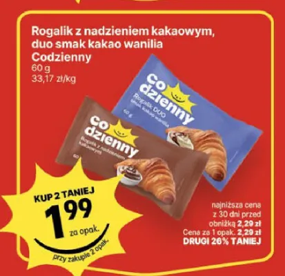 Rogalik duo smak kakao wanilia Codzienny promocja w Delikatesy Centrum