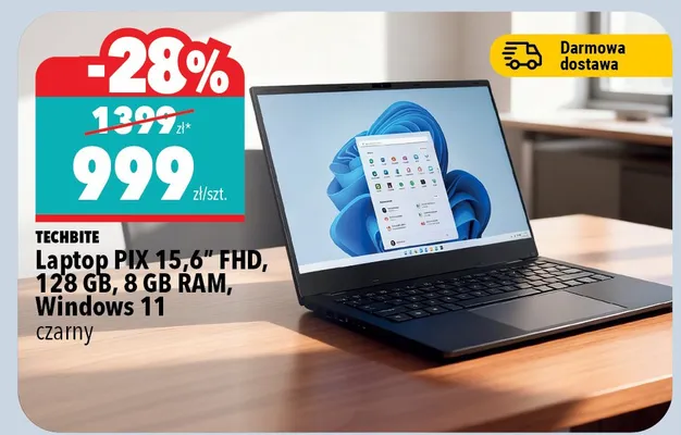 Laptop FIX 15,6" FHD, 128 GB, 8 GB RAM, Windows 11 czarny Techbite promocja w Biedronka Home