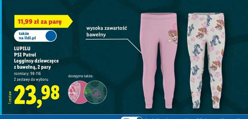 Legginsy dziewczęce Lupilu PSI Patrol 2-pak promocja